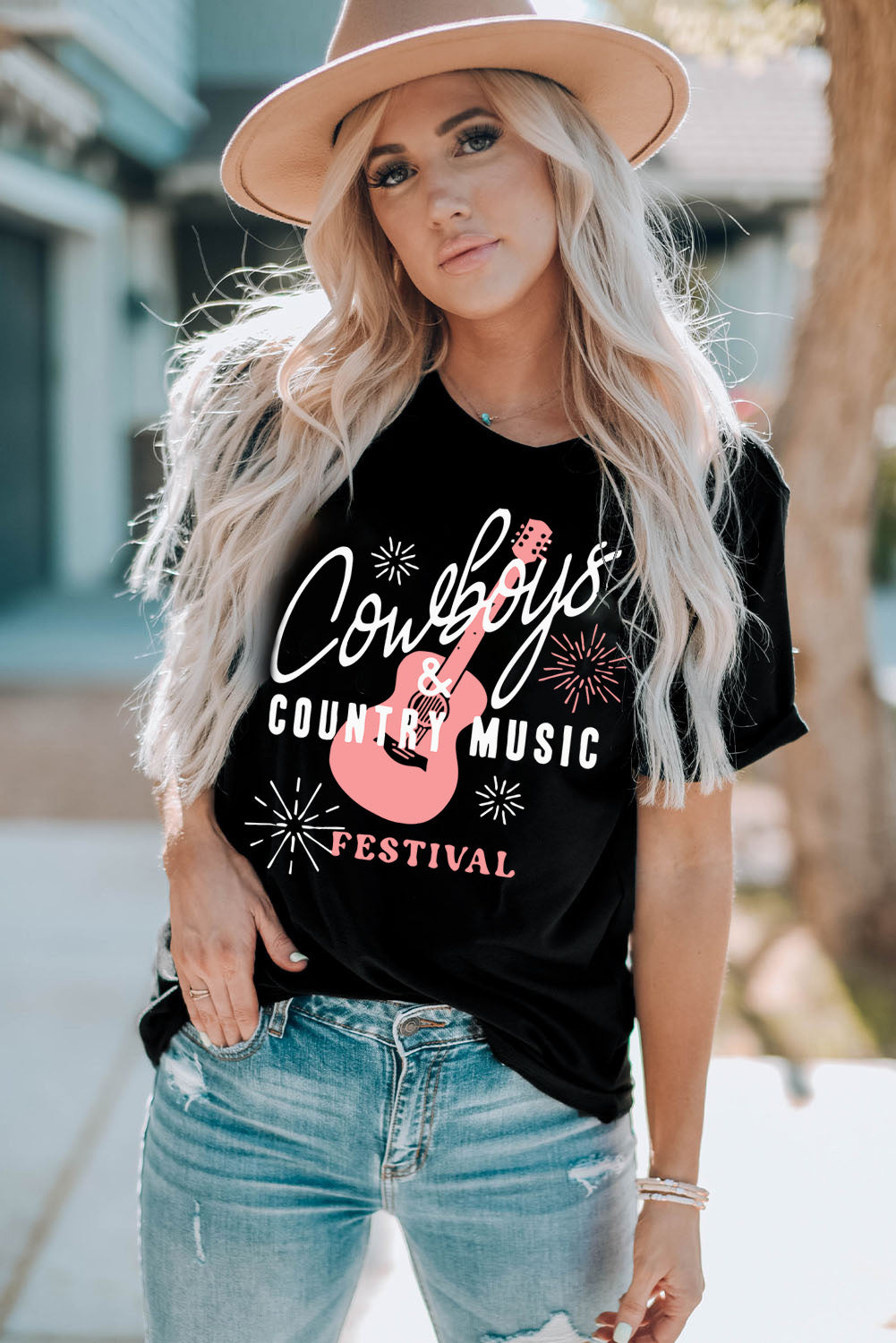 COWBOYS COUNTRY MUSIC Round Neck T-Shirt