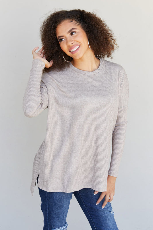 Zenana Salted Caramel Full Size High-Low Tunic Sweater