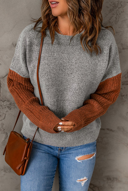 Two-Tone Dropped Shoulder Knit Pullover