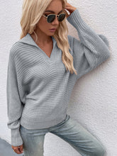 Load image into Gallery viewer, Collared Lantern Sleeve Rib-Knit Sweater
