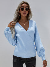 Load image into Gallery viewer, Lantern Sleeve Surplice Sweater
