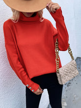 Load image into Gallery viewer, Button Detail Rib-Knit Turtleneck Sweater
