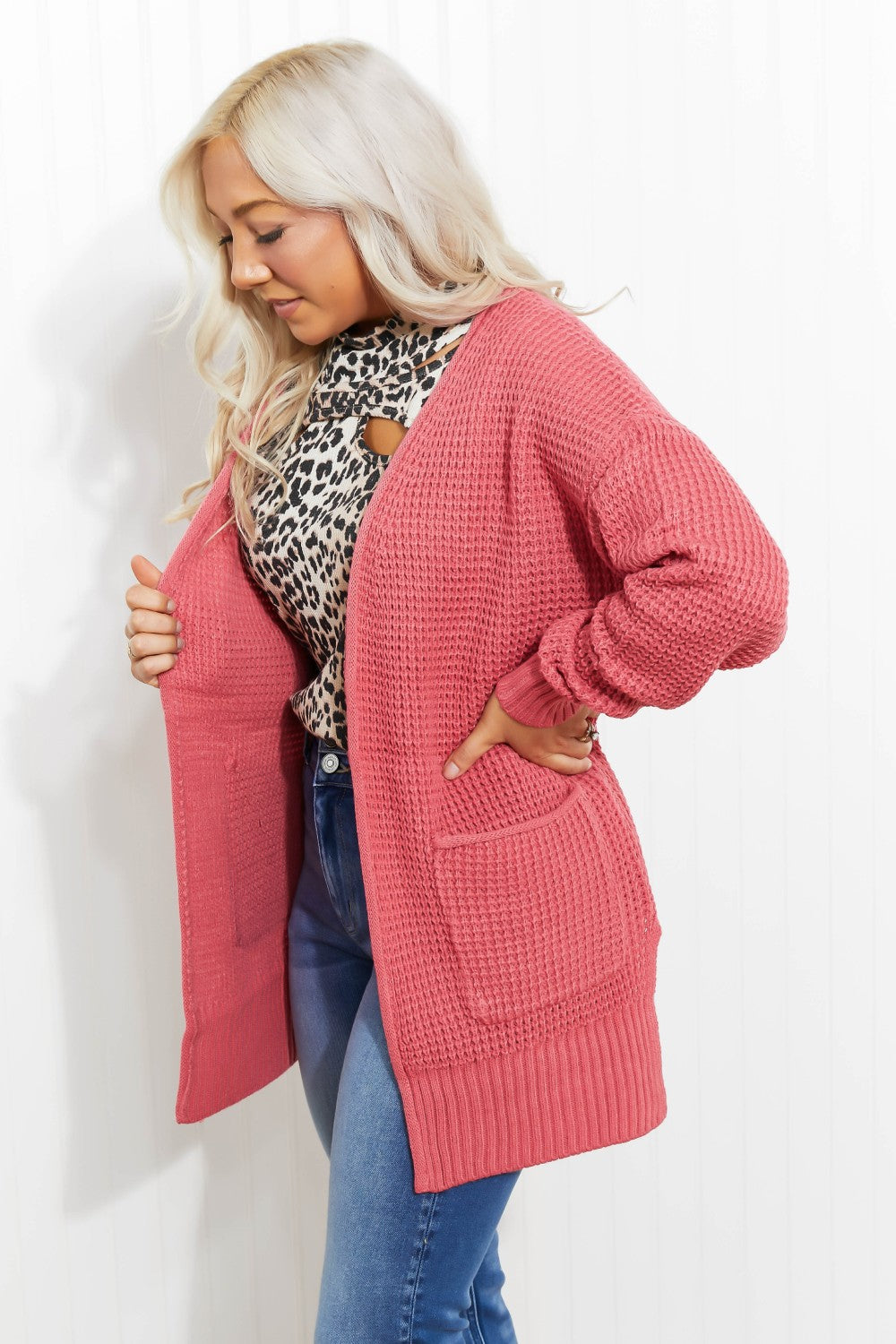 Zenana Cozy Feeling Full Size Waffle Knit Cardigan