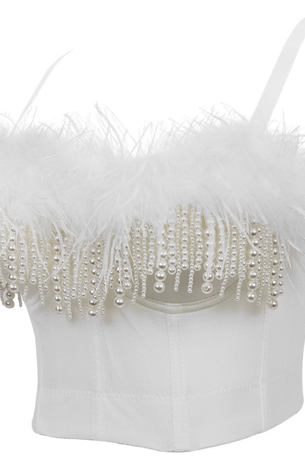 Faux Pearl Fringe and Feather Trim Bustier