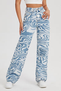 Abstract Print Straight Leg Jeans