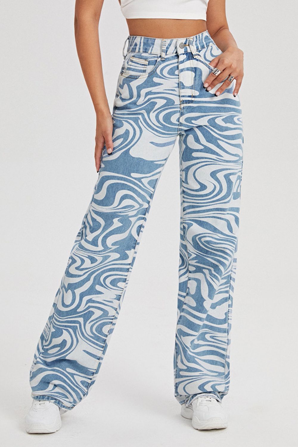 Abstract Print Straight Leg Jeans