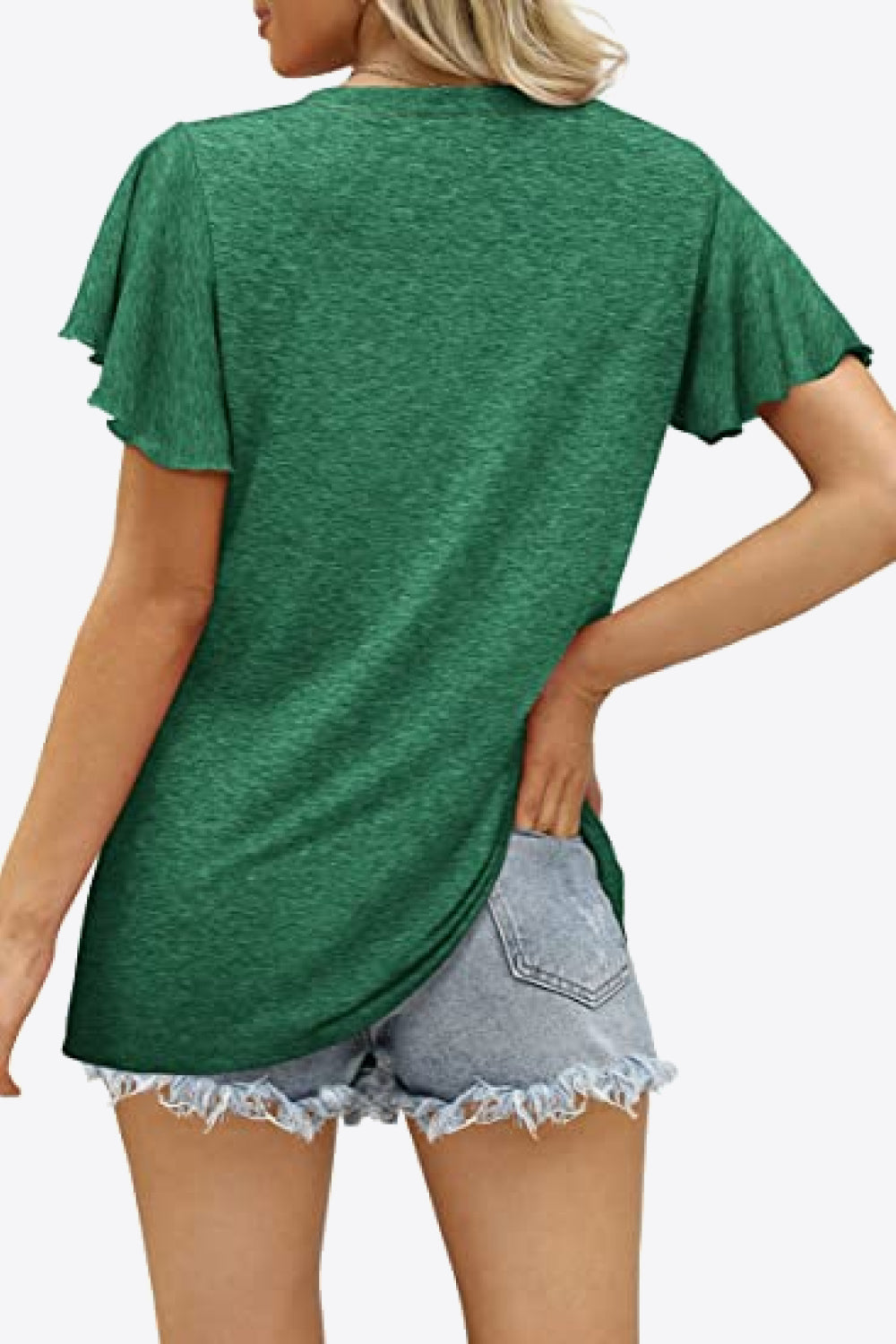 V-Neck Flutter Sleeve Tee Shirt