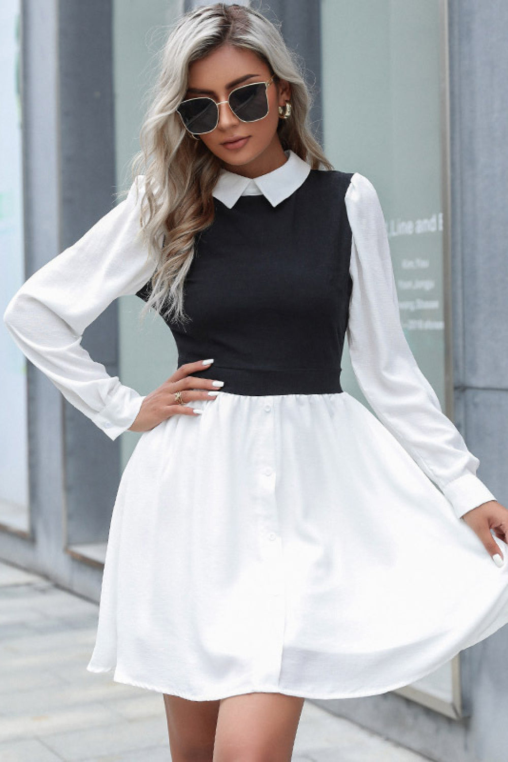 Two-Tone Collared Shirt Dress