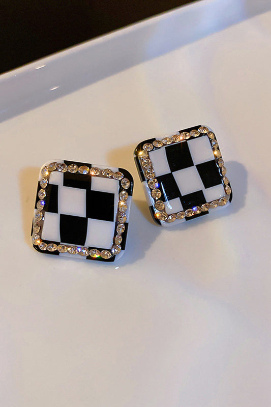 Rhinestone Checkered Stud Earrings