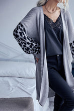 Load image into Gallery viewer, Leopard Sleeves Waffle Knit Open Front Cardigan
