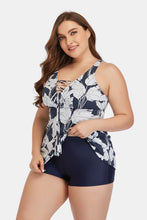 Load image into Gallery viewer, Plus Size Botanical Print Lace-Up Two-Piece Swim Set
