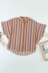 Multicolor Striped Short Sleeve Blouse