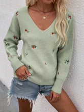 Load image into Gallery viewer, Floral Embroidery V-Neck Sweater
