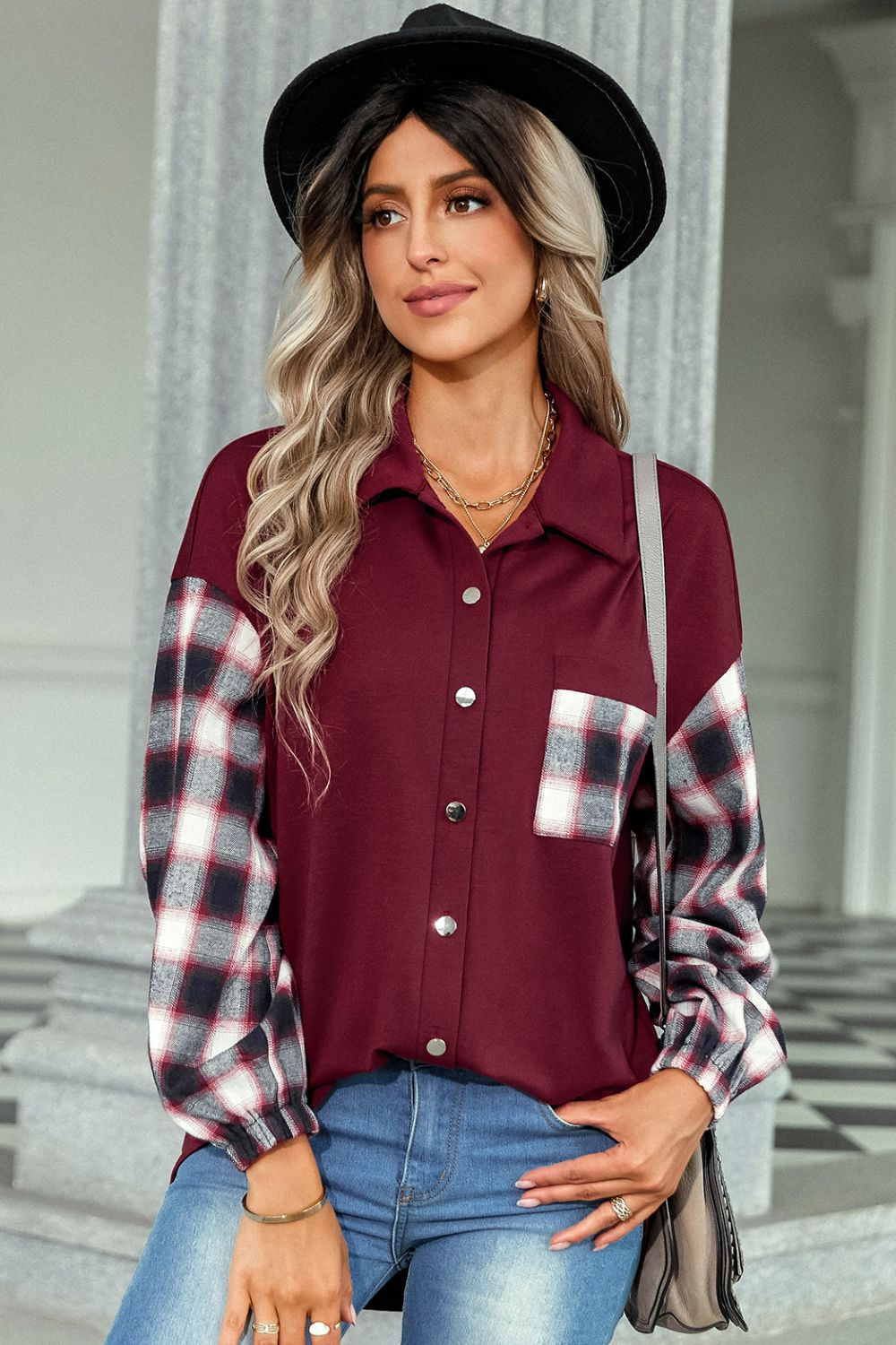 Plaid Dropped Shoulder Shirt with Breast Pocket