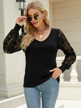 Load image into Gallery viewer, Lace Sleeve Ribbed Trim V-Neck Sweater
