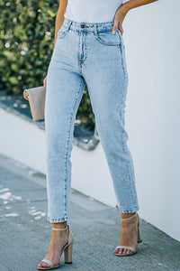 Acid Wash Straight Leg Ankle-Length Jeans