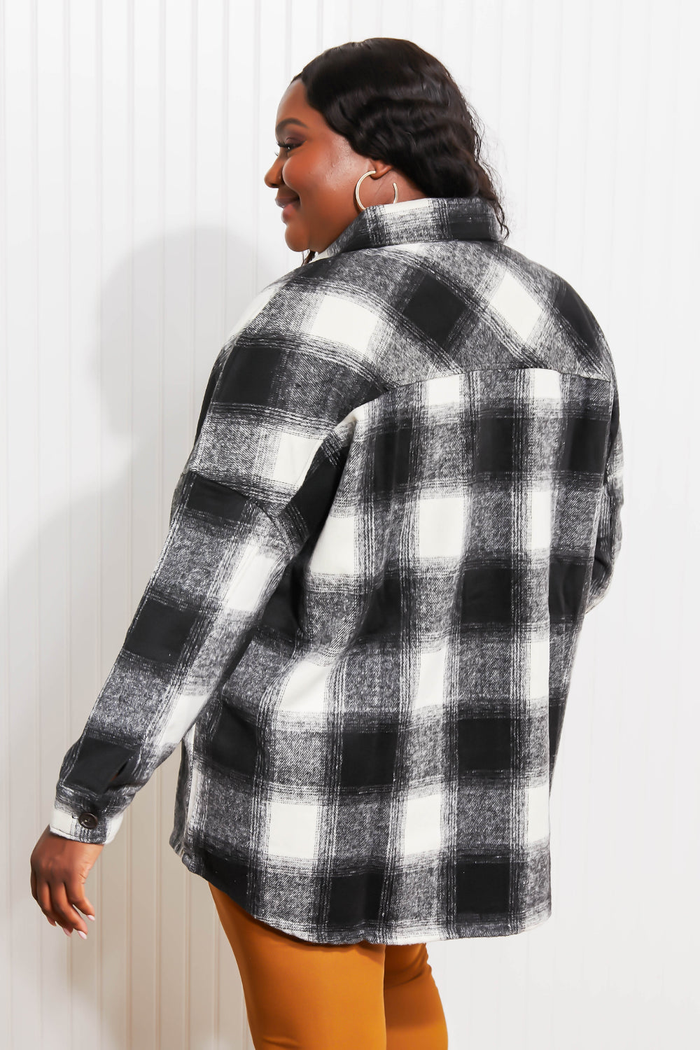 Zenana Autumn Evening Full Size Plaid Longline Shacket