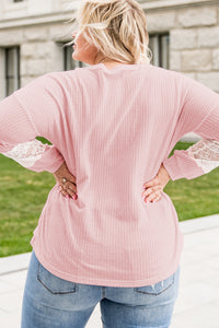 Plus Size Lace Waffle Knit Blouse