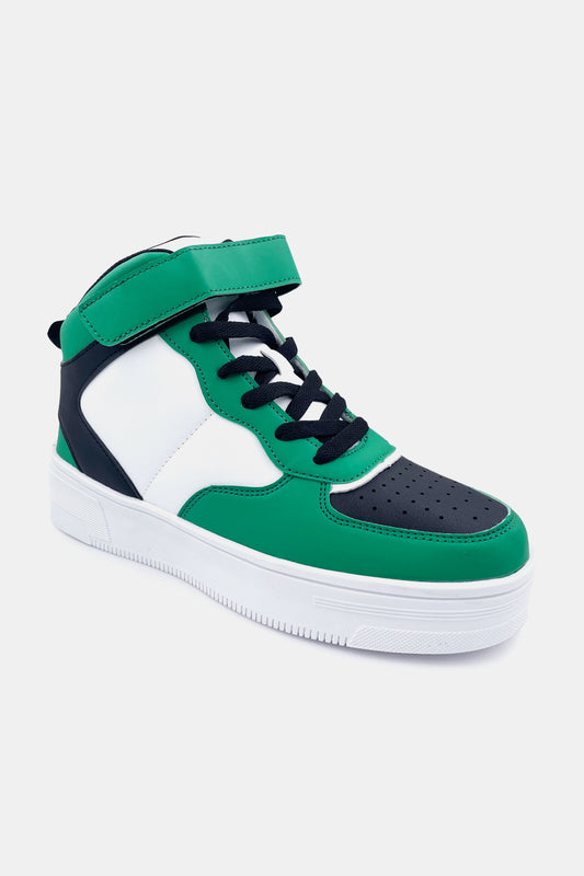 Berness Color Block High Top Lace-Up Sneakers in Green