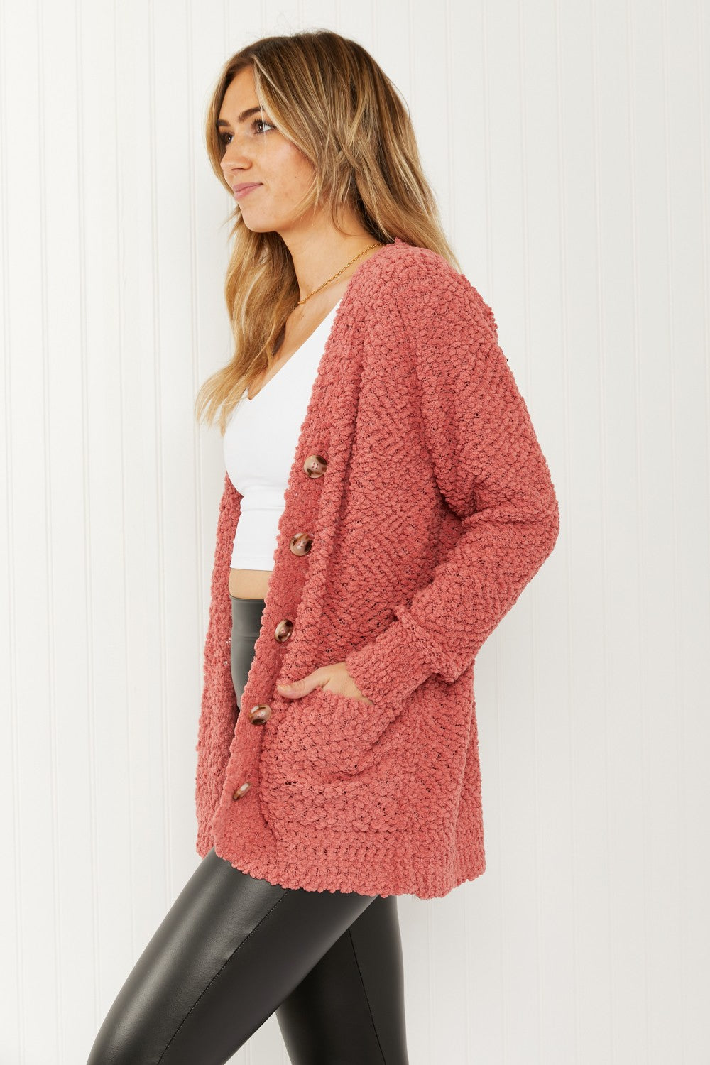 Zenana Now and Then Full Size Popcorn Knit Cardigan