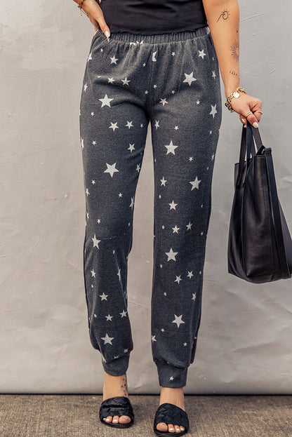 Star Print Elastic Waist Joggers