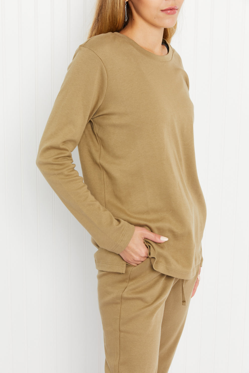 Zenana Comfy and Cozy Full Size Run Lounge Set in Khaki