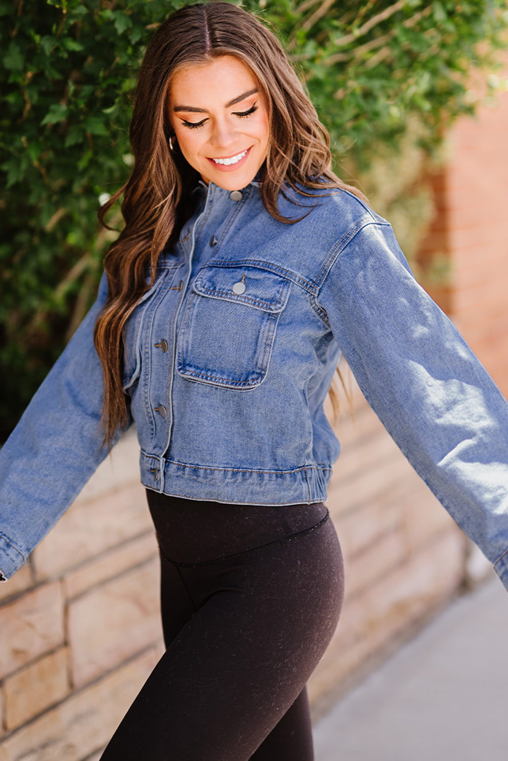 Button Down Collared Neck Denim Jacket