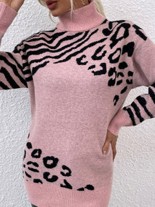 Animal Print Turtleneck Sweater