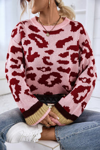 Leopard Striped Round Neck Sweater