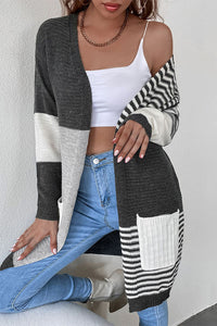 Striped Color Block Longline Cardigan