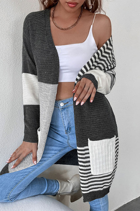 Striped Color Block Longline Cardigan