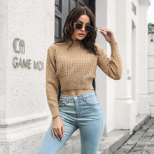 Load image into Gallery viewer, Cable-Knit Mock Neck Long Sleeve Cropped Sweater
