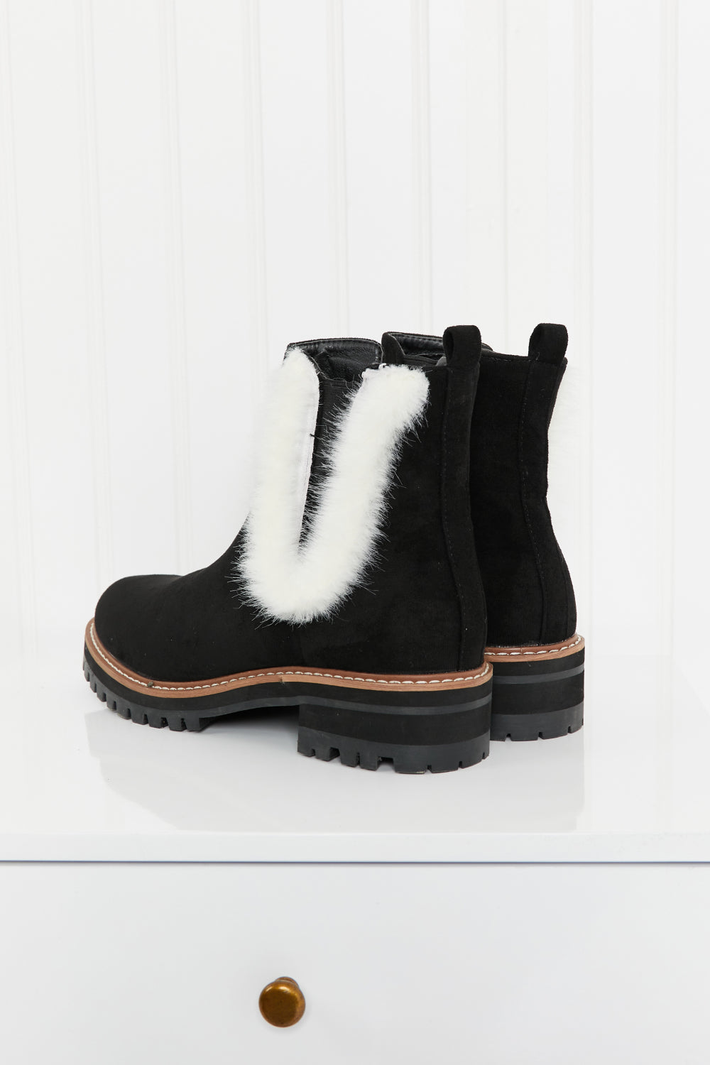 WeeBoo Warmer Days Faux Fur Trim Chelsea Booties in Black