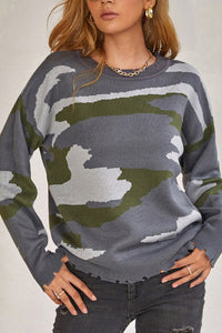 Camouflage Destroyed Hem Sweater