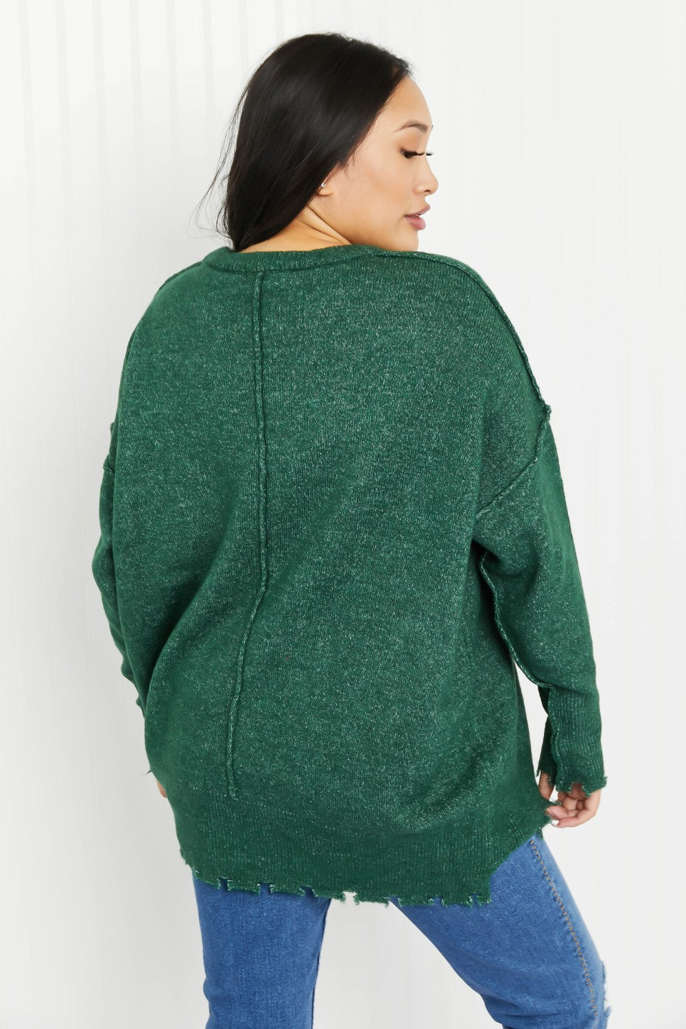 Zenana Pine Views Full Size Distressed Melange Sweater