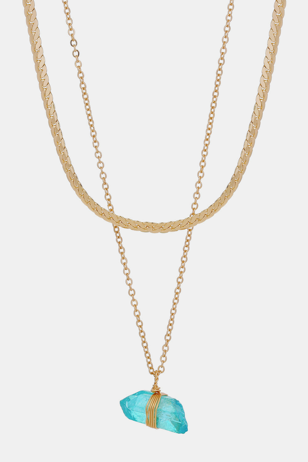 Crystal Pendant Double-Layered Chain Necklace