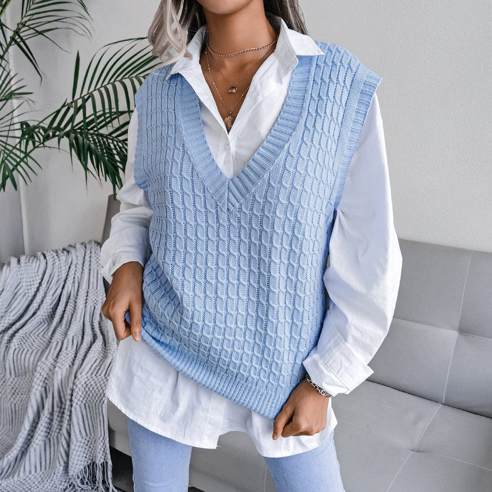 Cable-Knit Capped Sleeve Sweater Vest