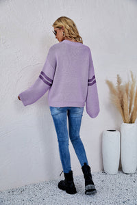 Heart Graphic Long Sleeve Ribbed Trim Sweater