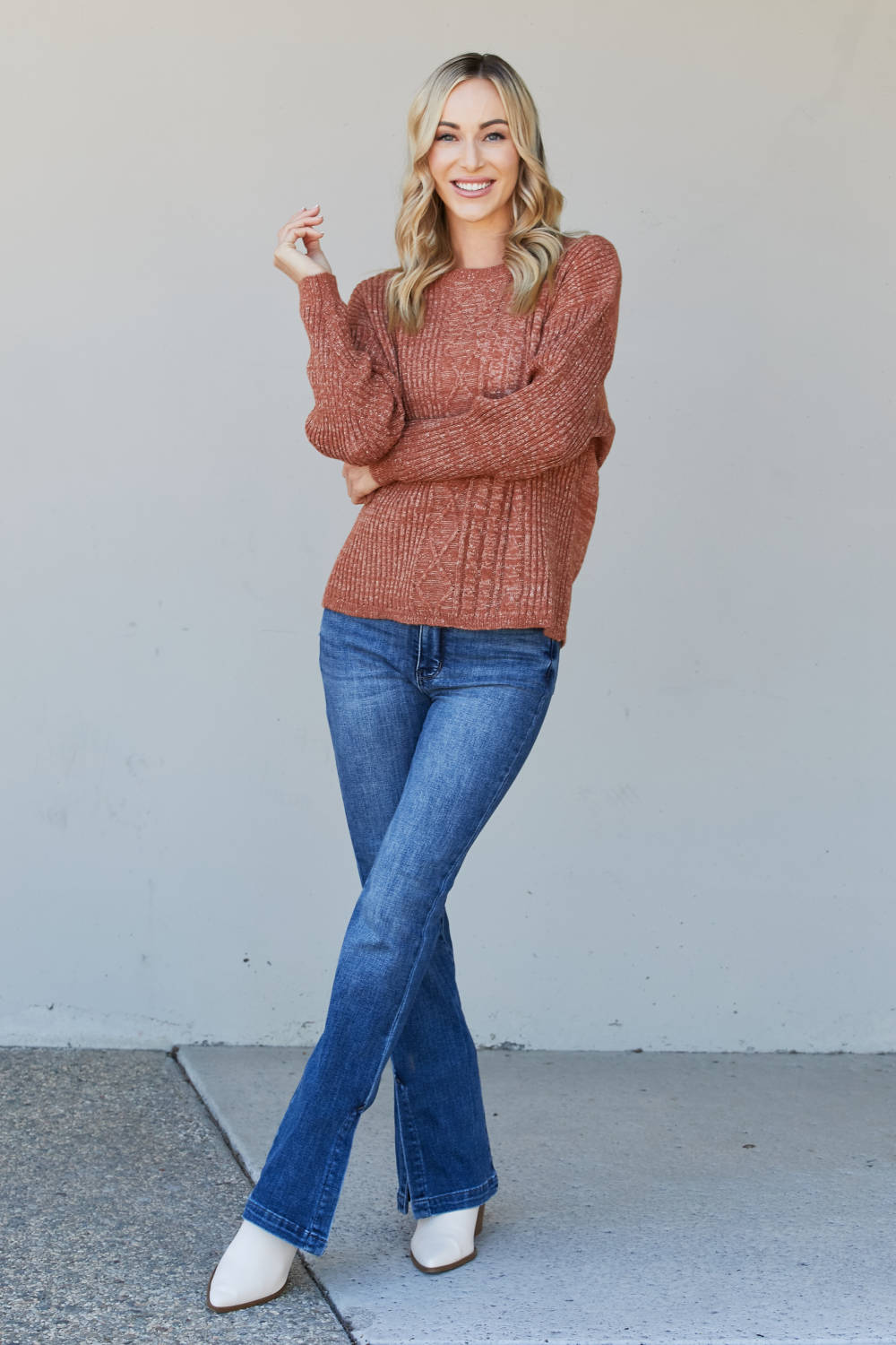 Sew In Love Full Size Mixed Knit Dropped Shoulder Sweater