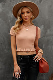 Ruffle Hem Round Neck Cropped Top