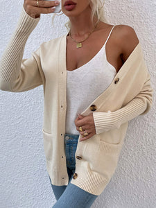 Rib-Knit Sleeve Button Down Cardigan