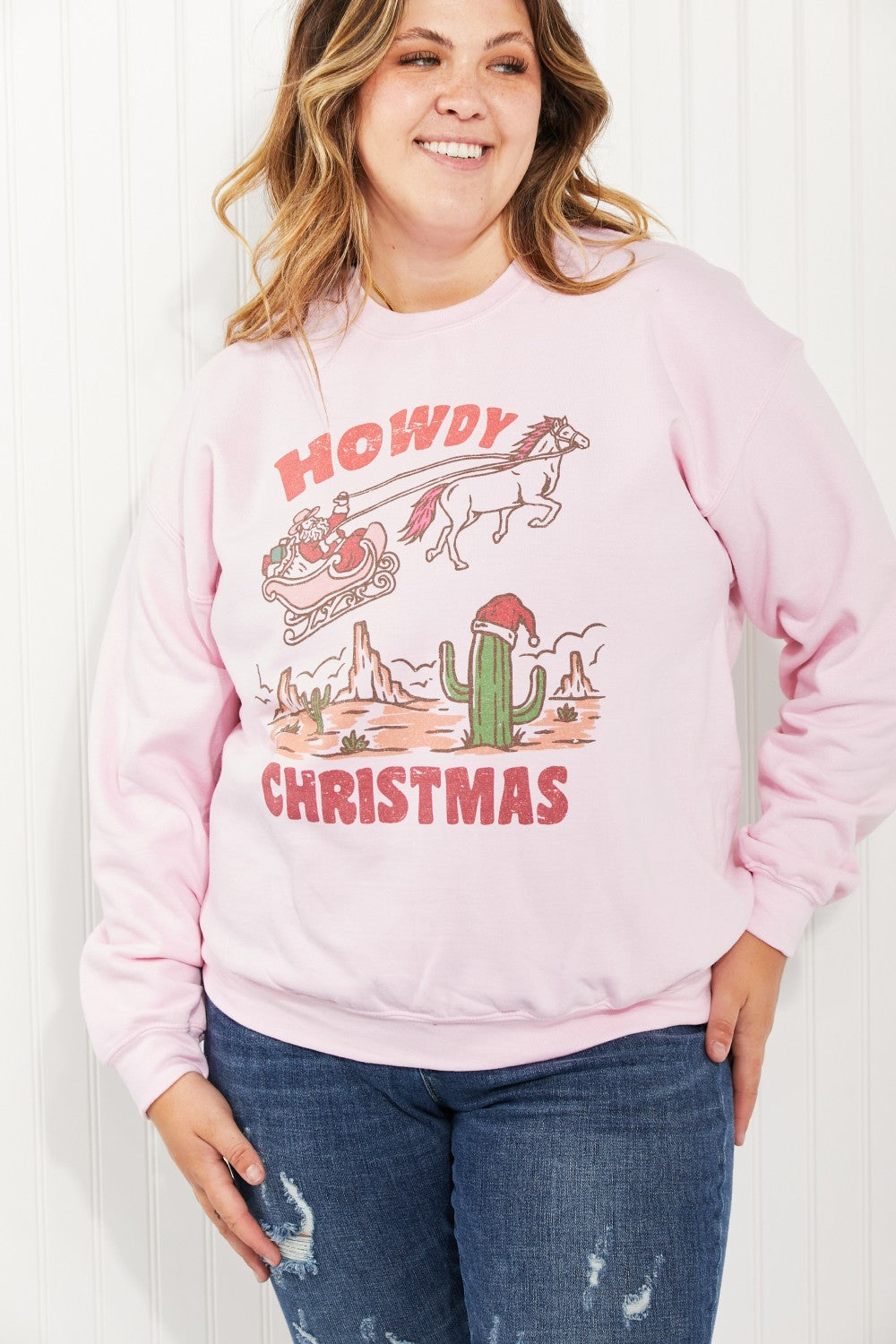 WKNDER Howdy Christmas Full Size Graphic Sweatshirt