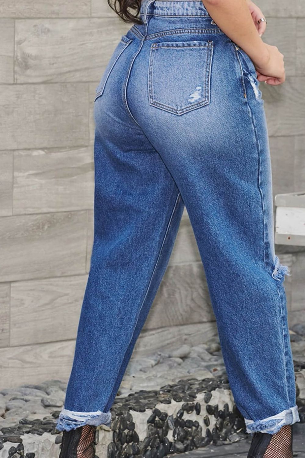 High Waist Distressed Tapered Jeans