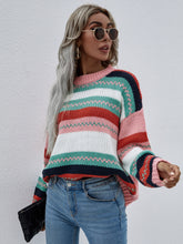 Load image into Gallery viewer, Striped Rib-Knit Dropped Shoulder Sweater
