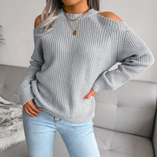 Load image into Gallery viewer, Rib-Knit Cold Shoulder Long Sleeve Sweater
