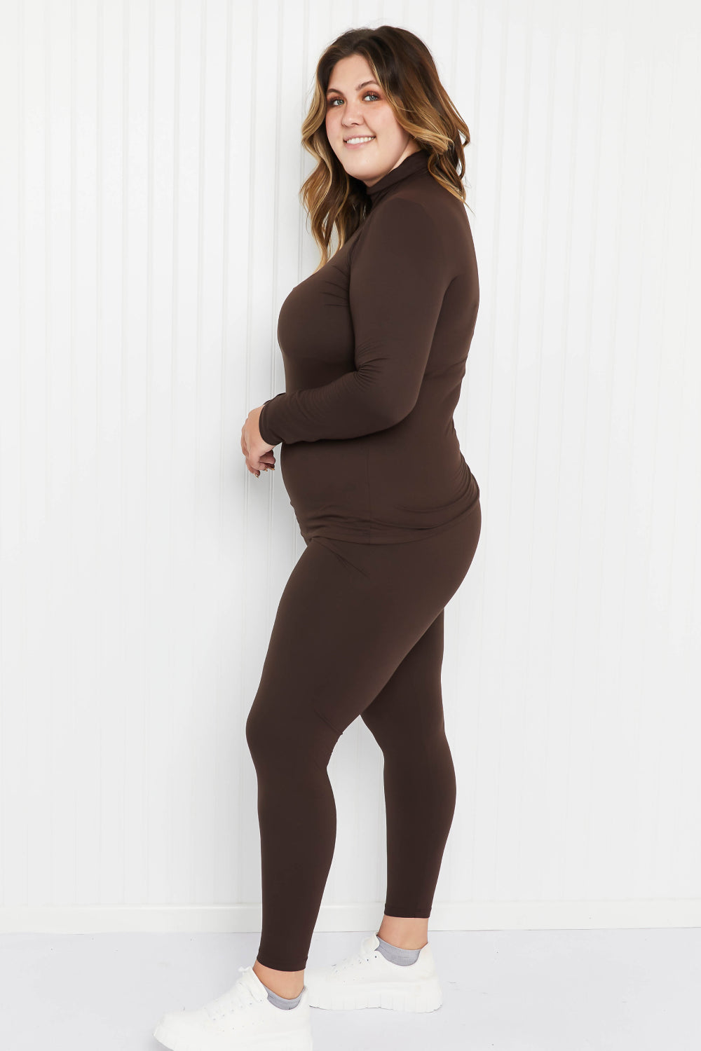 Zenana Friend in Me Full Size Microfiber Mock Neck Top and Leggings Set