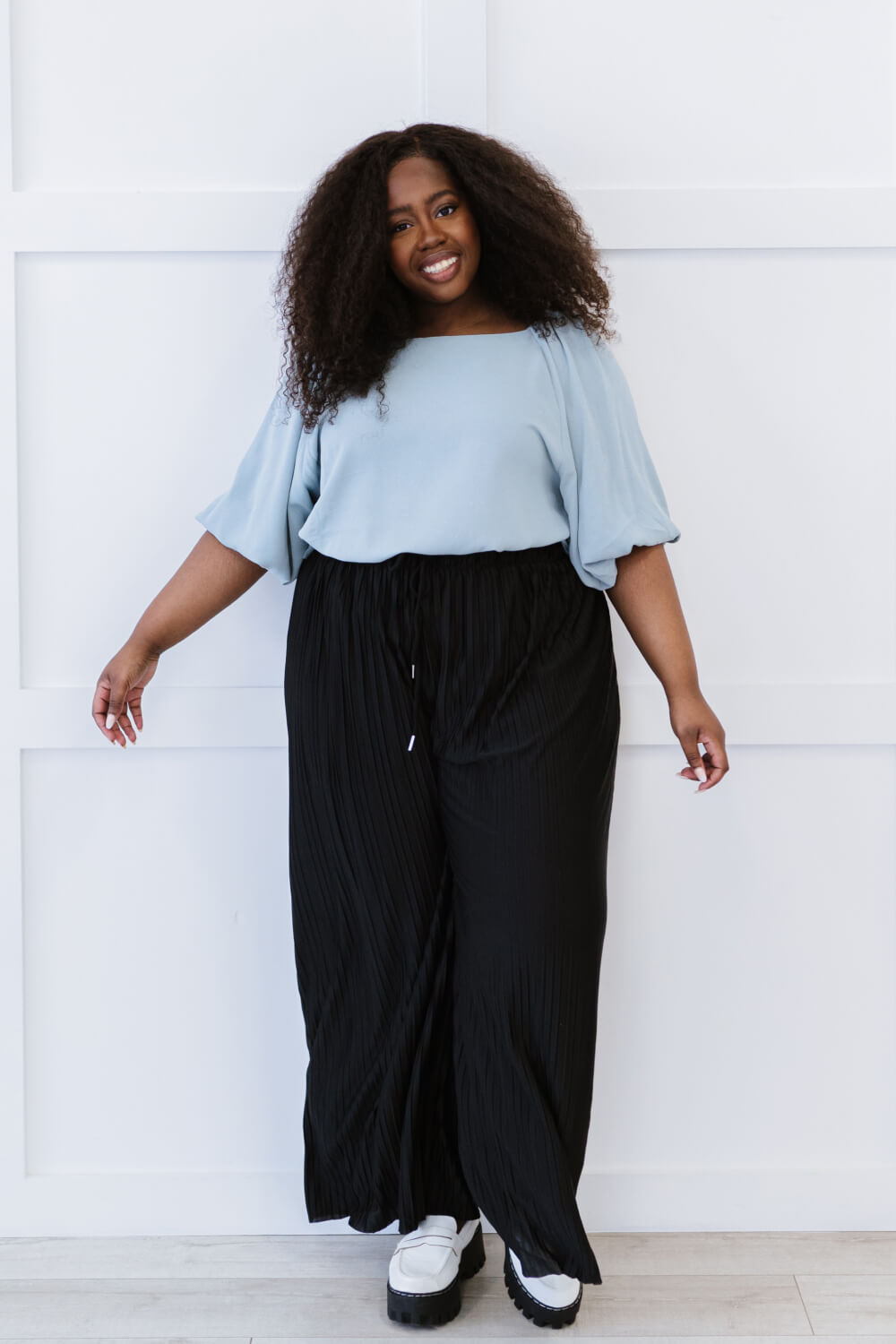 Zenana Pleats for Days Full Size Run Palazzo Pants