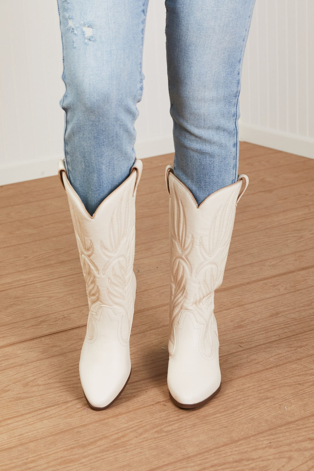 Qupid Mountain Fever Mid-Calf Cowboy Boots in Stone