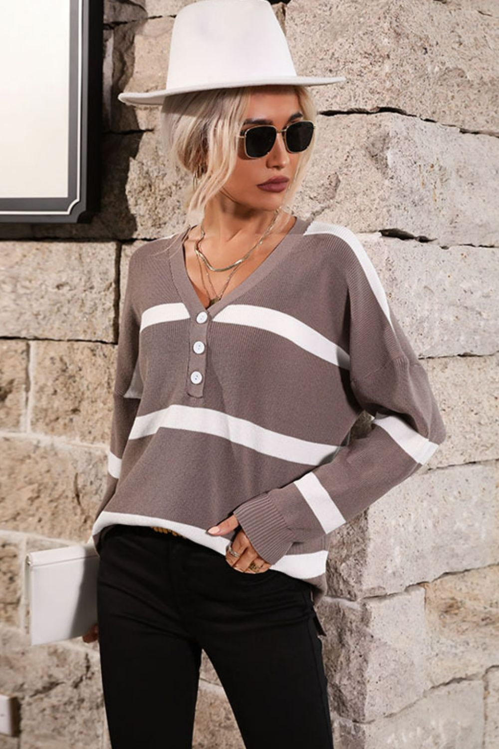 Striped Side Slit High-Low Sweater