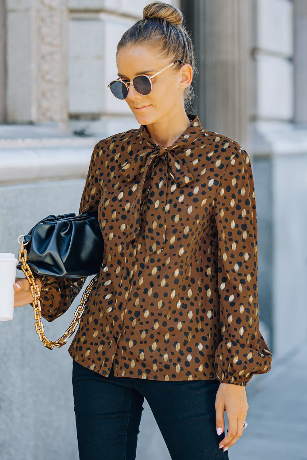 Cheetah Tie Neck Blouse